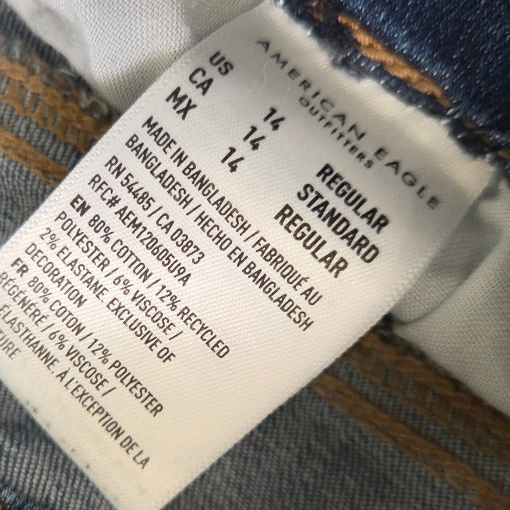 American Eagle Bootcut Jeans Mid Rise Raw Hem Stretch Medium‎ Wash - Picture 6 of 11